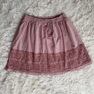 J Crew Skirt Cotton Lined Embroidered Tassels Pull On Boho dust pink Size M